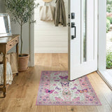 Vintage Pink Butterfly Floral Floral Vintage Area Rug