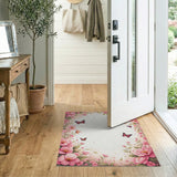 Blush Pink Peony Butterfly Floral Frame Rug