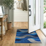 Blue and Teal Layered Blue Waves Abstract Area Rug