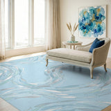 Blue Fish Swirl Washable Area Rug
