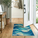 Coastal Beach Dynamic Ocean Waves Blue Teal Area Rug