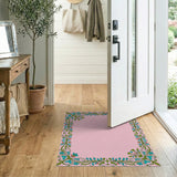 Blush Pink Floral Vine Border Area Rug