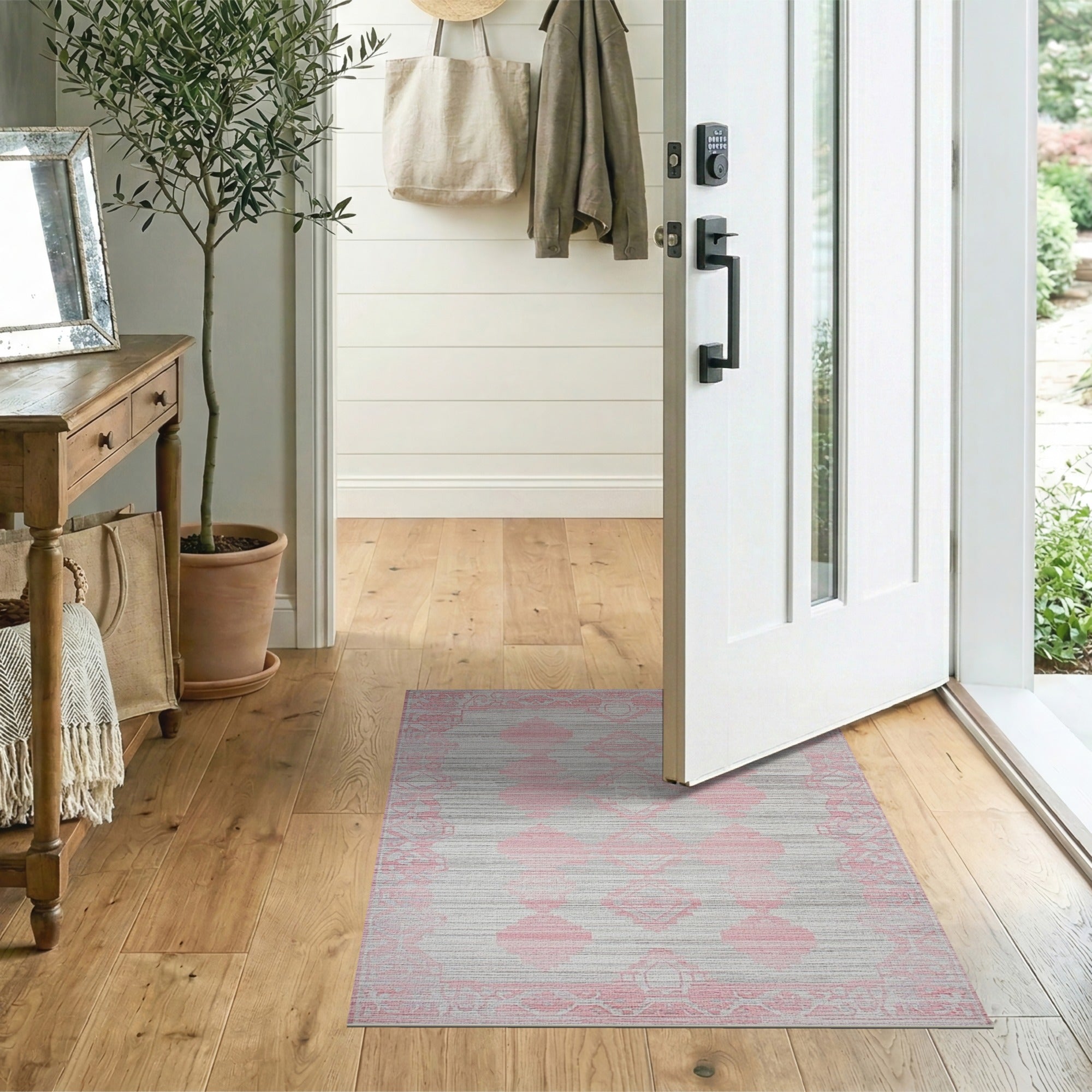 Pink Blush Pink Grey Heritage Tribal Area Rug