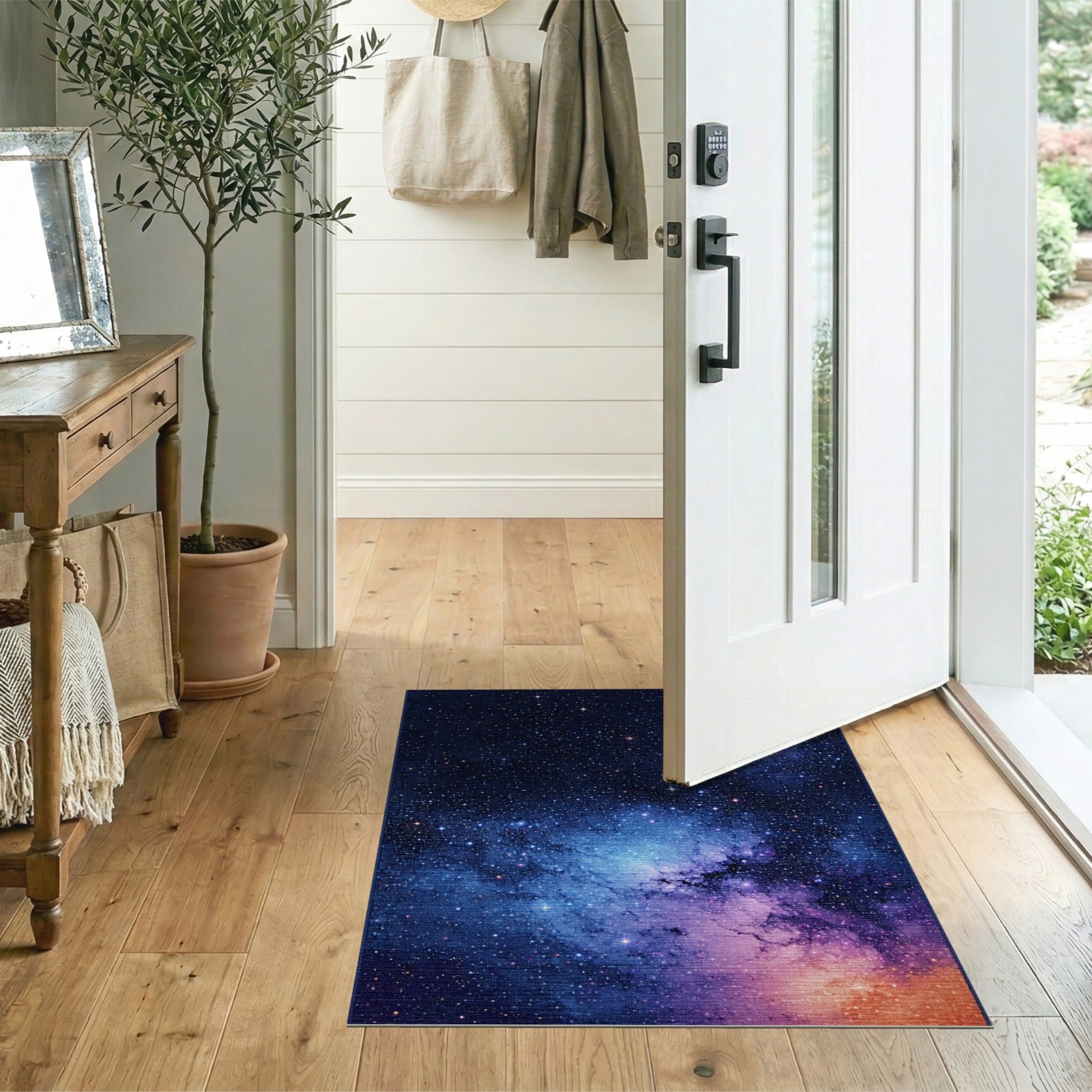 Washable Cosmic Galaxy Area Rug - Low Pile, Non-Slip & Pet Friendly