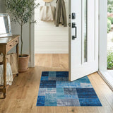 Blue Teal Heritage Tribal Patchwork Area Rug