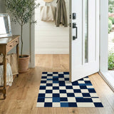 Navy Blue Checkered Geometric Area Rug