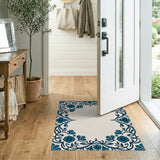 Blue and Teal Elegant Blue Floral Border Area Rug