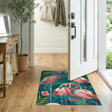Pink Flamingo Teal Leaf Area Rug