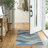 Wavy Ocean Blue Teal Area Rug