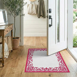 Red Ornate Floral Scroll Border Area Rug