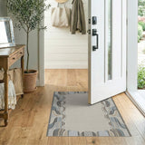 Teal Blue Geometric Border Area Rug