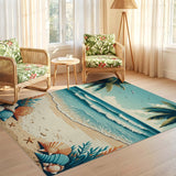 ODIKA Washable Tropical Beach Coastal Area Rug - Low Pile, Non-Slip, Pet & Kid Friendly Seashell Print
