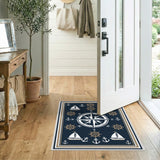 Nautical Compass Blue Area Rug with Anchors and Sailboats