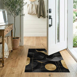 ODIKA Modern Abstract Black & Gold Washable Rug - Low Pile Non-Slip Area Rug