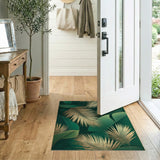 Emerald Green Palm Frond Area Rug with Gold Accents