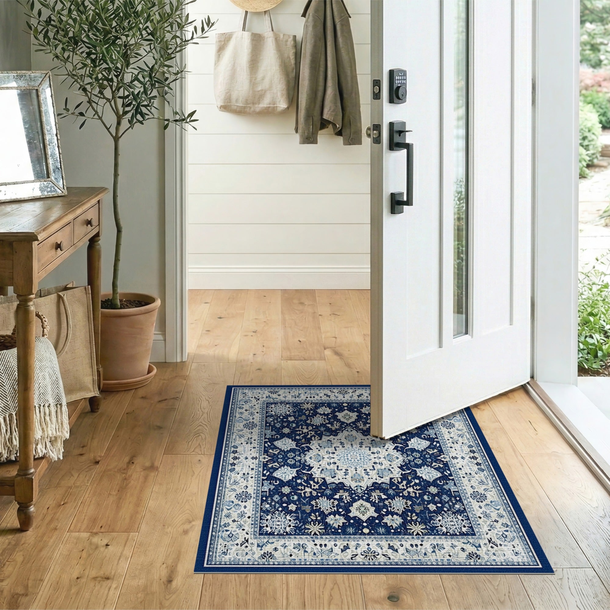 Navy Traditional Persian Navy Blue Persian Medallion Area Rug