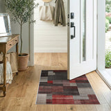 Geometric Patchwork Grey Red Area Rug