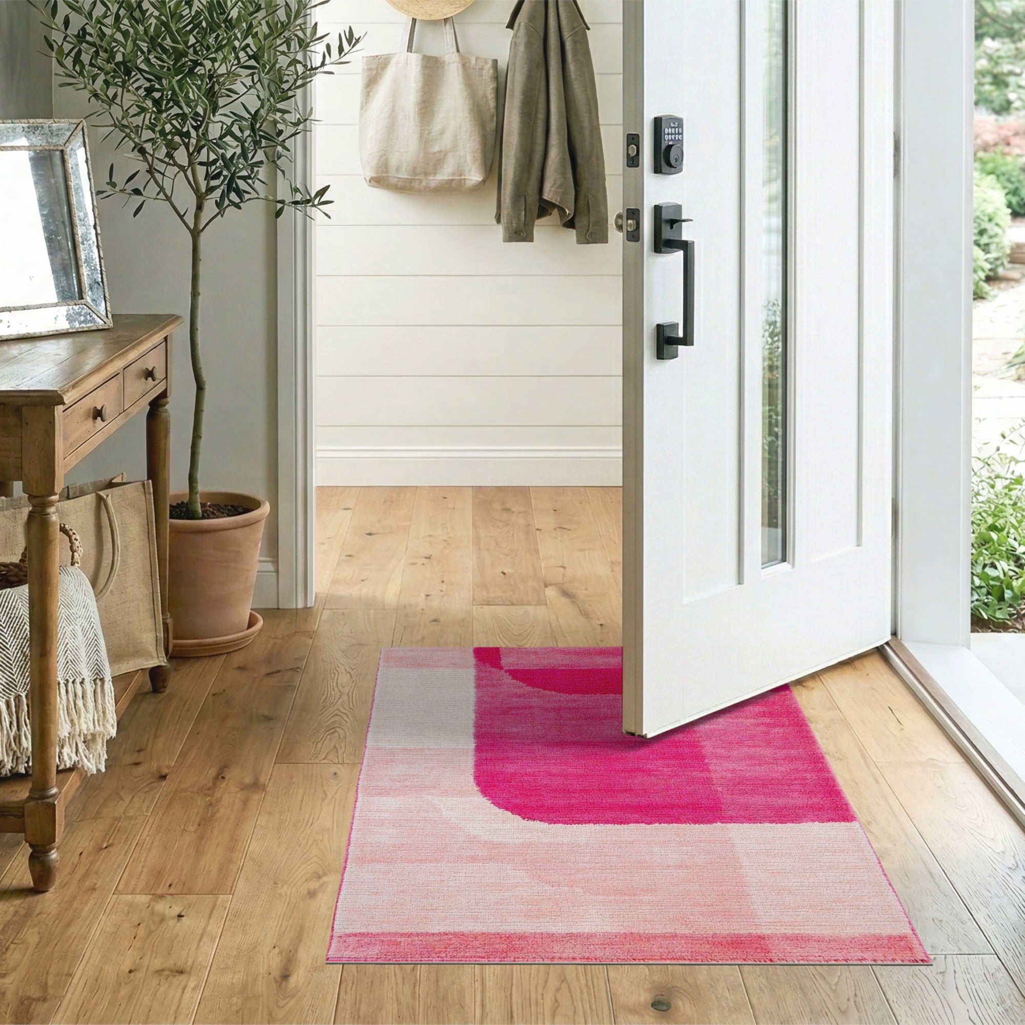 Geometric Modern Pink Vibrant Pink Geometric Abstract Area Rug