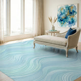Coastal Blue Waves Washable Area Rug