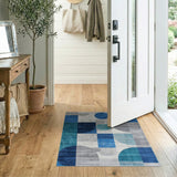 Blue and Teal Geometric Modern Blue Teal Geometric Abstract Area Rug