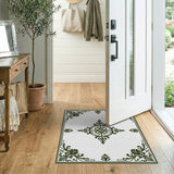 Ornate Green Foliage Frame Area Rug