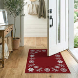 Ornate Red Snowflake Floral Area Rug