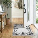 Black and White Ornate Black White Persian Border Area Rug