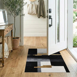 ODIKA Modern Abstract Black and Gold Geometric Washable Area Rug - Low Pile Non-Slip