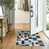 Geometric Grey Teal Patchwork Area Rug