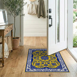 Ornate Blue Floral on Yellow Persian Area Rug