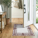 Red Ornate Maroon Floral Border Area Rug