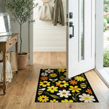 Washable Whimsical Bee & Smiling Floral Low Pile Area Rug