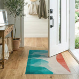 Teal Aqua Wave Abstract Area Rug