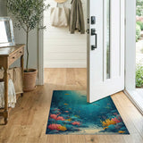 Vibrant Underwater Coral Reef Rug with Sharks Fish