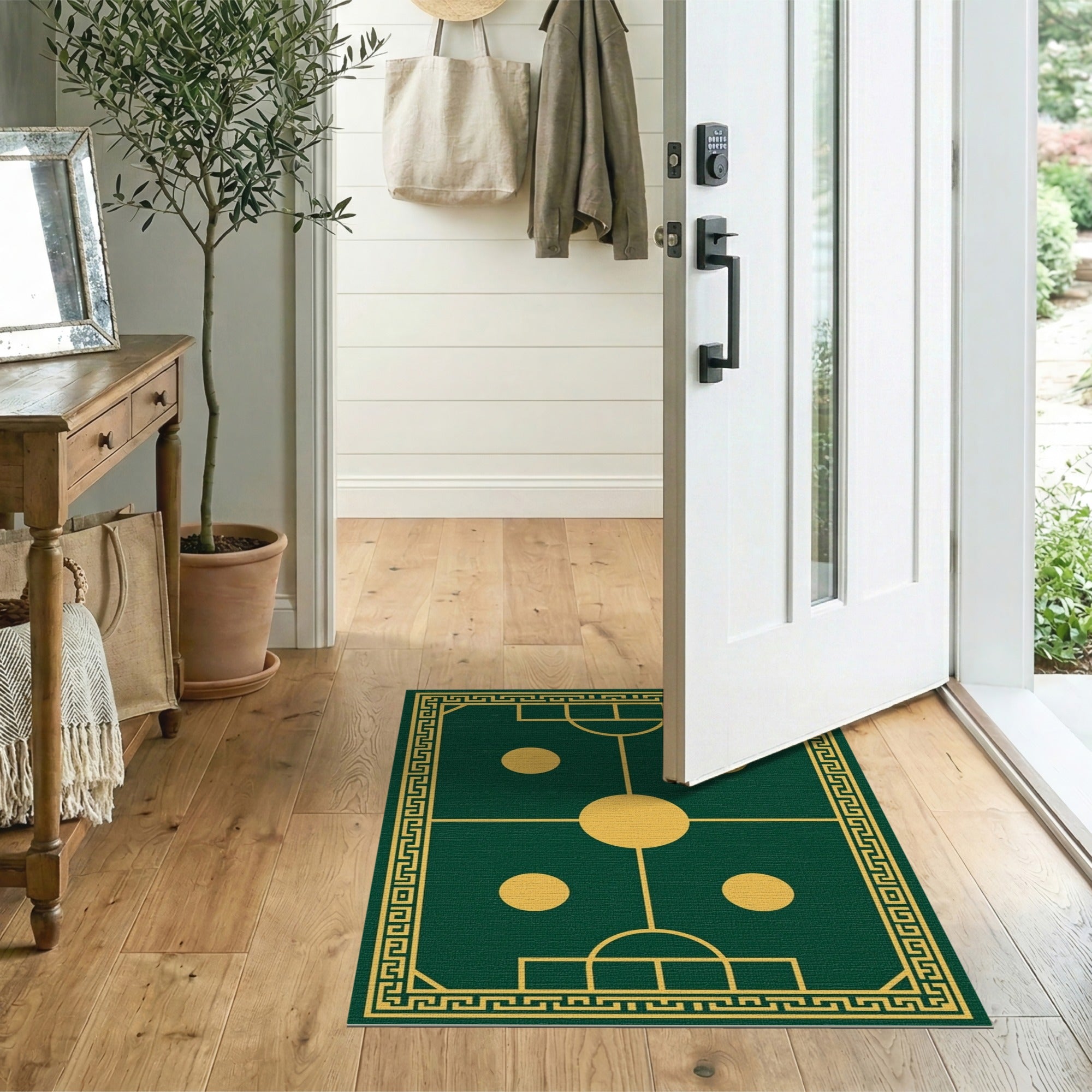 Emerald Green Soccer Pitch Geometric Area Rug