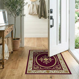 ODIKA Washable Traditional Baroque Burgundy & Gold Low Pile Area Rug
