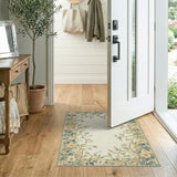 Vintage Floral Border Area Rug in Cream Teal