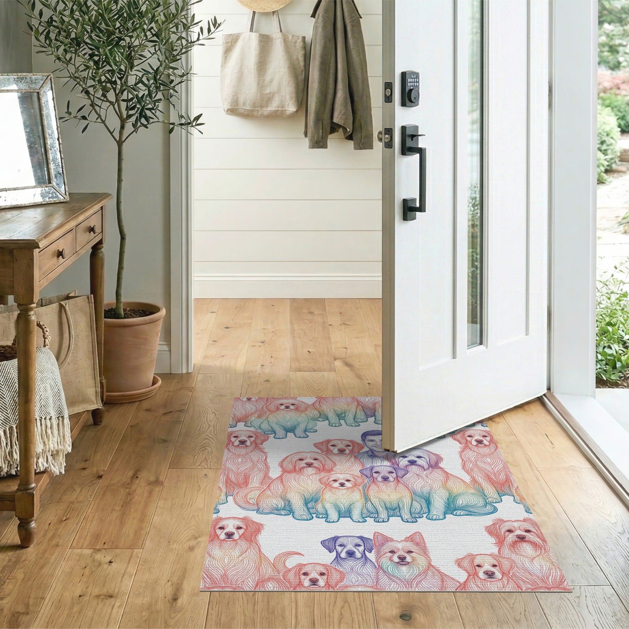 Rainbow Cartoon Dogs Washable Area Rug