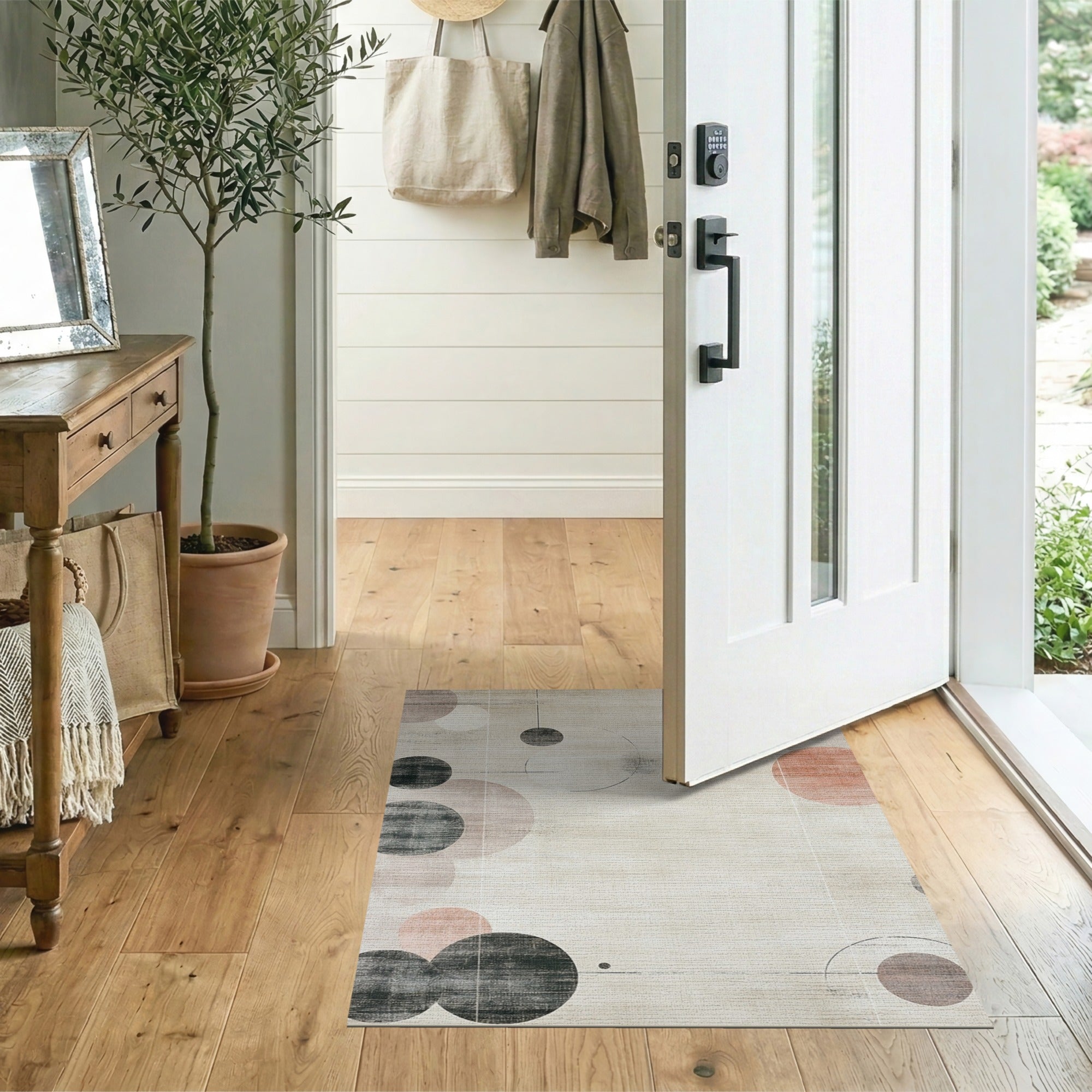 Beige and Neutral Abstract Geometric Circles Area Rug