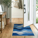 Blue and Teal Cascading Blue Waves Geometric Area Rug
