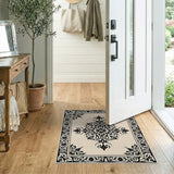 Cream Black Ornate Persian Floral Area Rug