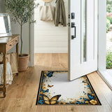 Elegant Blue Butterfly Gold Floral Border Rug