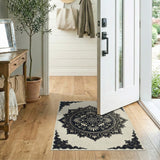 Black and White Ornate Black Mandala Persian Rug