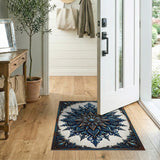 Blue Teal Mandala Floral Area Rug with Gold Accents