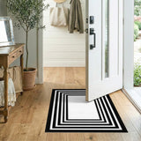 Black White Layered Frame Geometric Area Rug