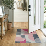 Pink Grey Geometric Abstract Area Rug