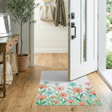 Vibrant Blue Pink Daisy Meadow Rug