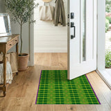 Vibrant Green Plaid Rug with Colorful Dots