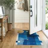 Gold Circles Geometric Blue Area Rug