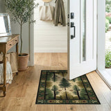 ODIKA Rustic Pine Forest Lodge Washable Area Rug - Low Pile Non-Slip Cabin Decor